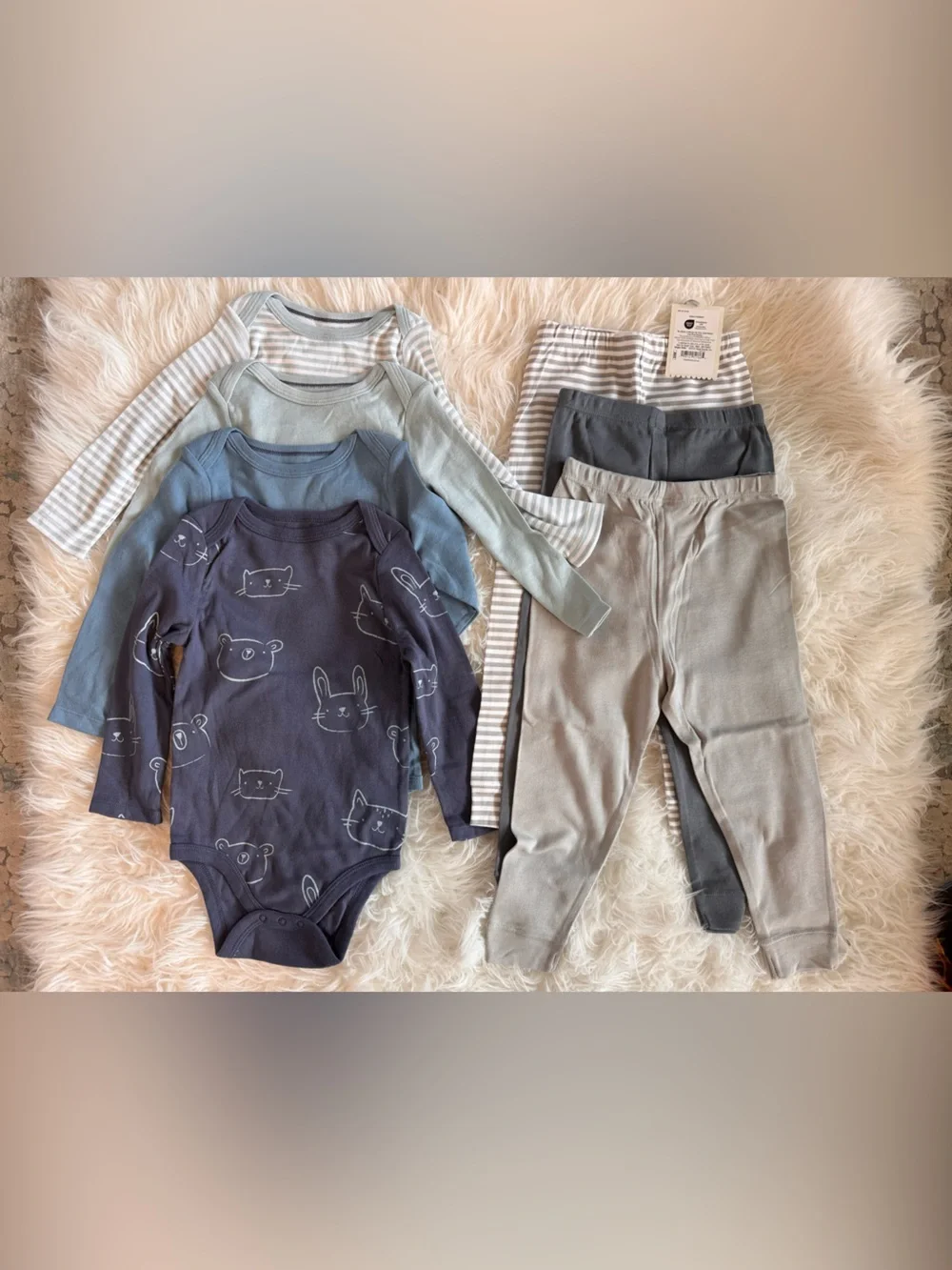 Baby Neutral Blue & Gray Bodysuits and Pants Set